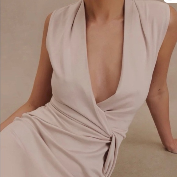 Meshki Lorelei Crepe Twist Midi Dress - Taupe - Picture 2 of 2